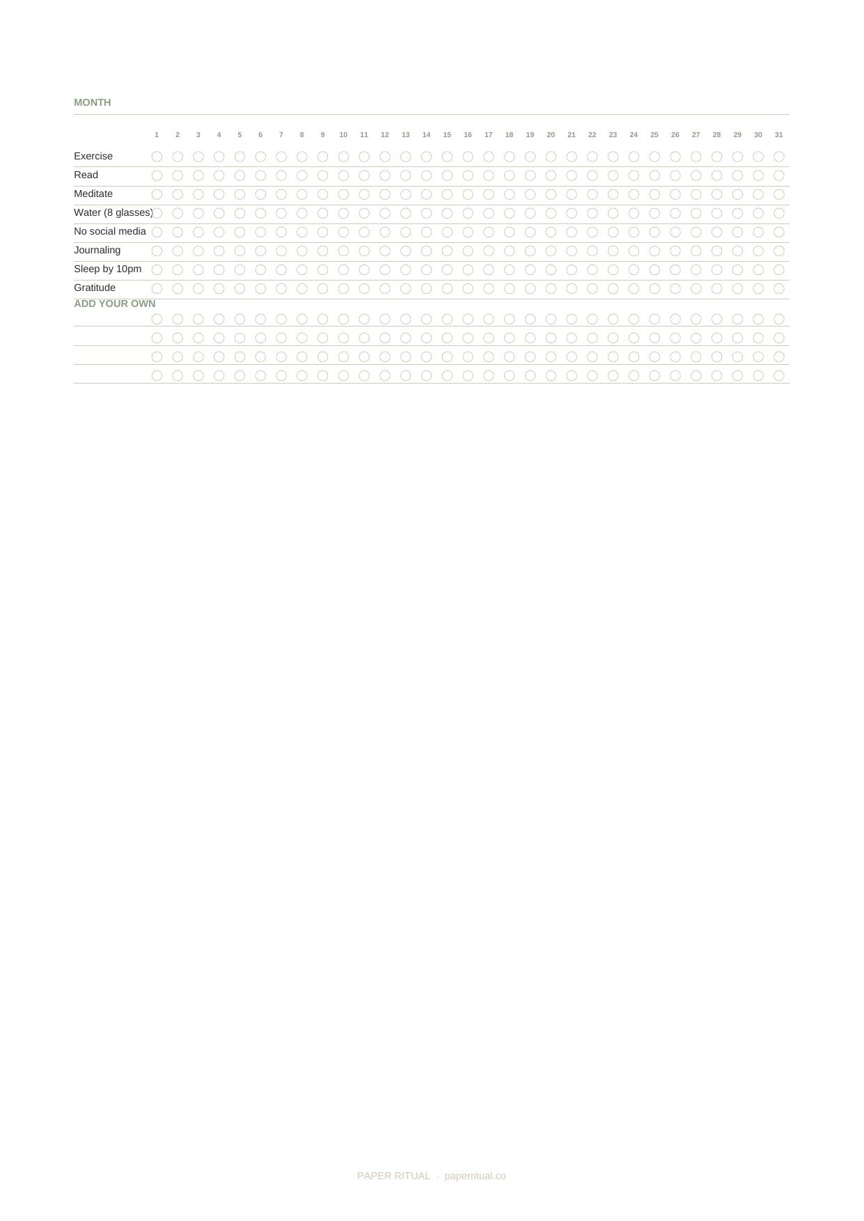 Habit Tracker Printable