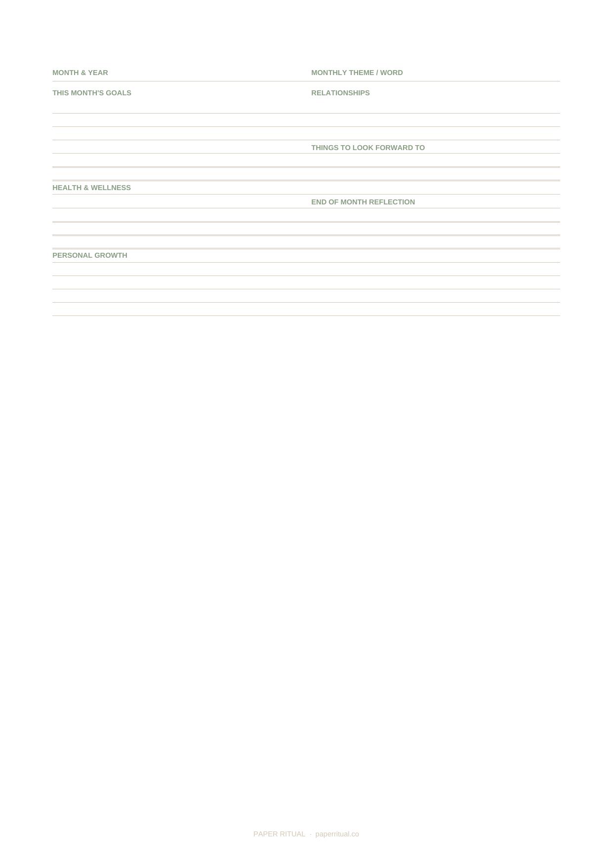 Monthly Goals Tracker Printable