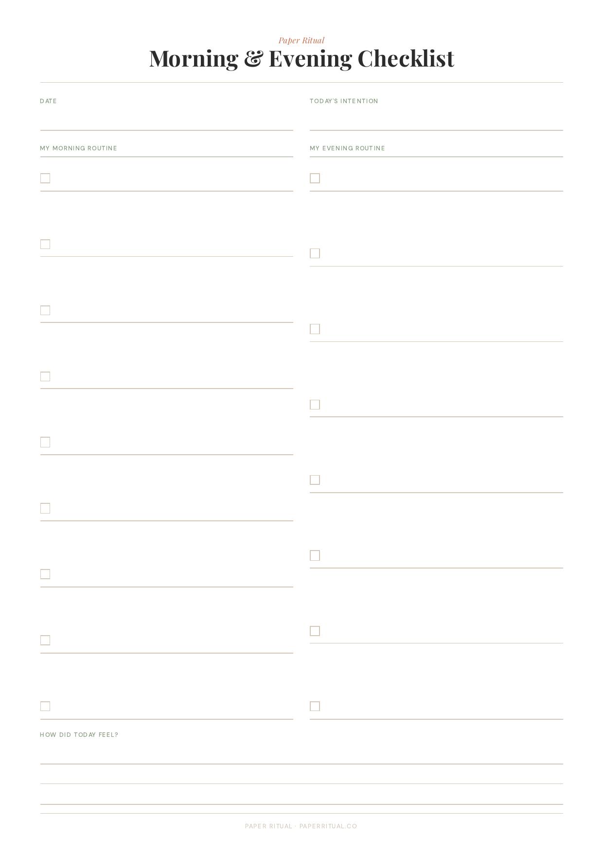 Morning Routine Checklist Printable